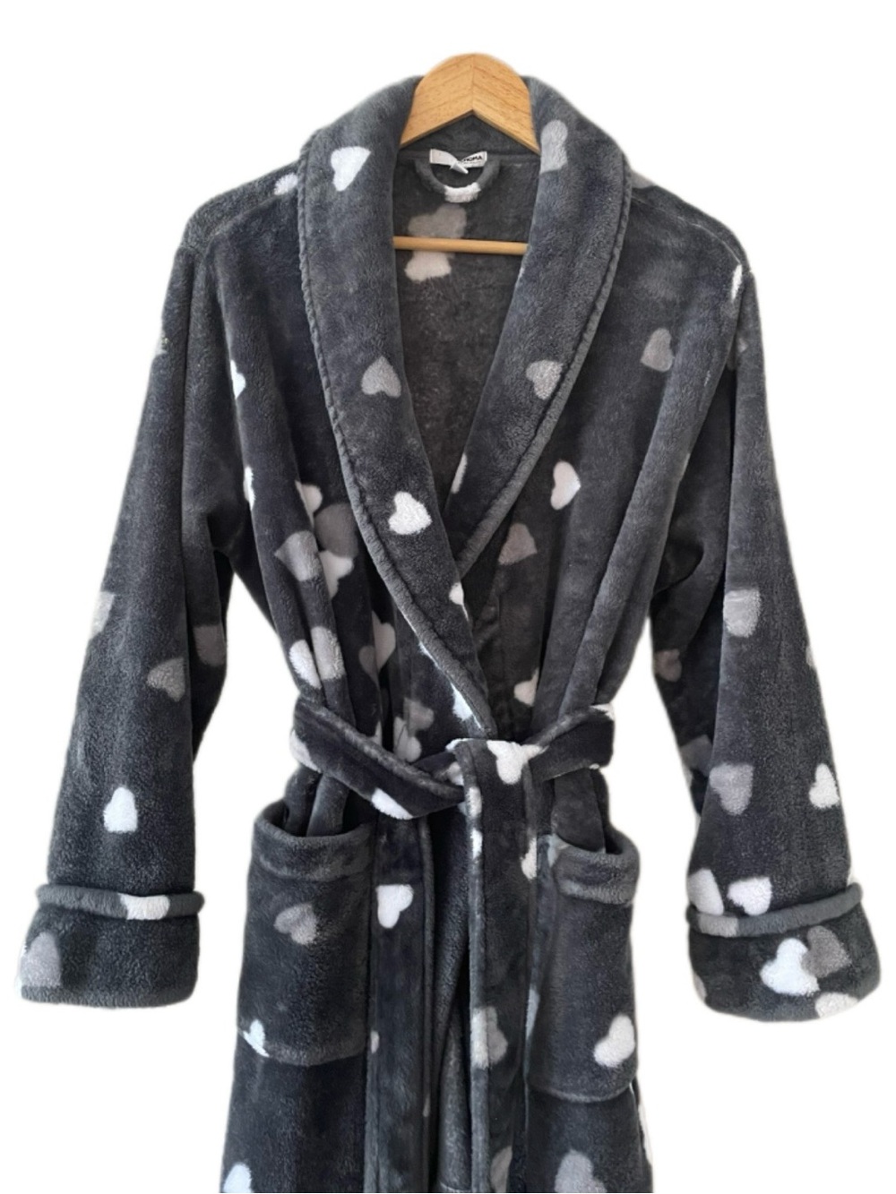Sonoma Women’s Dark Gray Plush Robe with White Heart Print - M